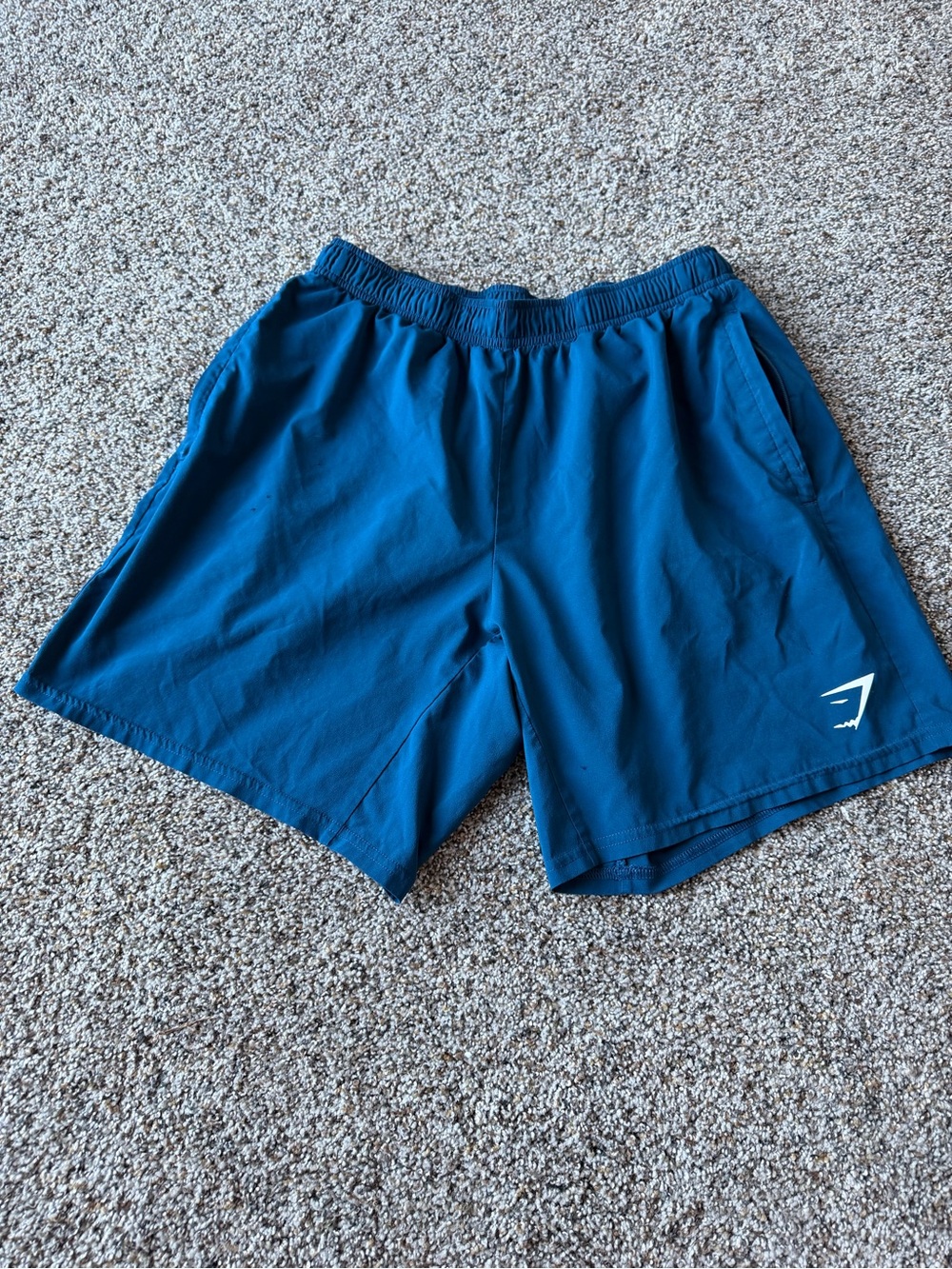Gymshark Men's Medium Blue Training Shorts Zip Pockets Drawstring Shark Logo